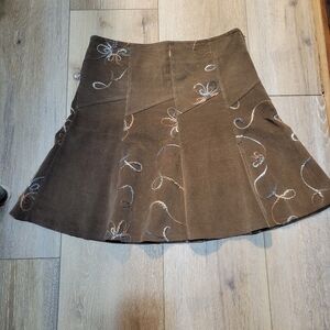 Edino Embroidered Brown Corduory Skirt Size M